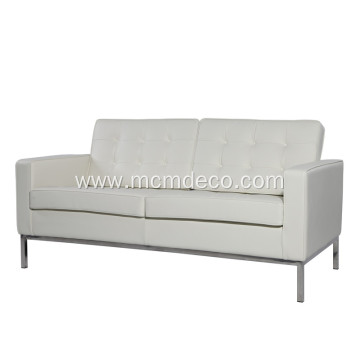 Florence Knoll White Genuine Leather 2 Seat Sofa